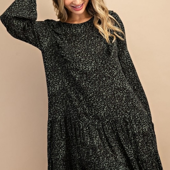Leopard Printed Long Sleeve Ruffle Dress 🐆 👗 NWT - Picture 5 of 7